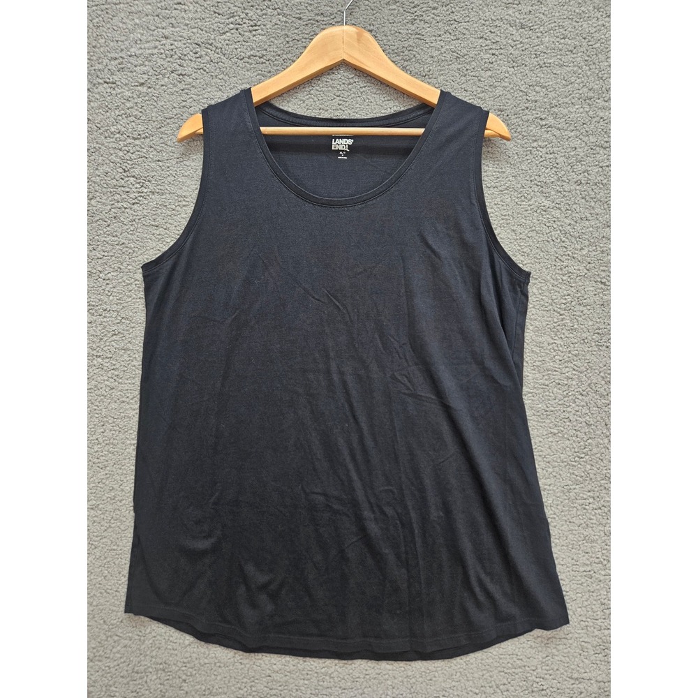 Lands' End Tank Top XL Tall Black Cotton Scoop Neck Sleeveless Basic Layering